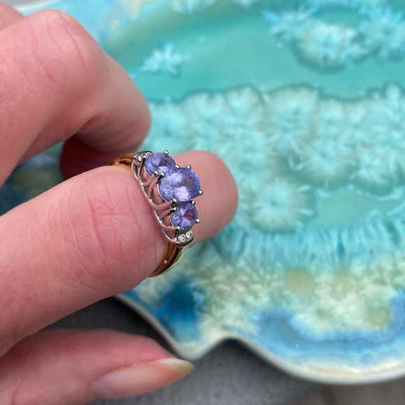 14K Yellow & White Gold Purple Stone (Tanzanite?) & Diamond Ring THL Approx 7 - Picture 13 of 16